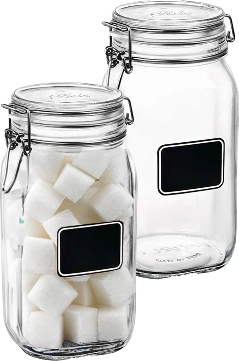 Voorraad/weckpot - 2x - glas - krijtplaatje - 22 x 10,6 cm - 1 L von Bormioli Rocco in Transparent – Produktfoto