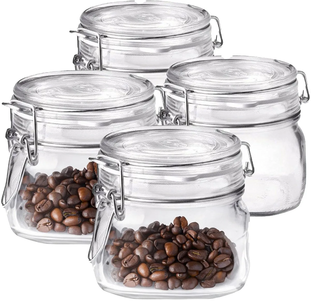 Voorraad/weckpot - 4x - glas - 10,5 x 10 cm - 500 ml van Bormioli Rocco in Transparant – productfoto