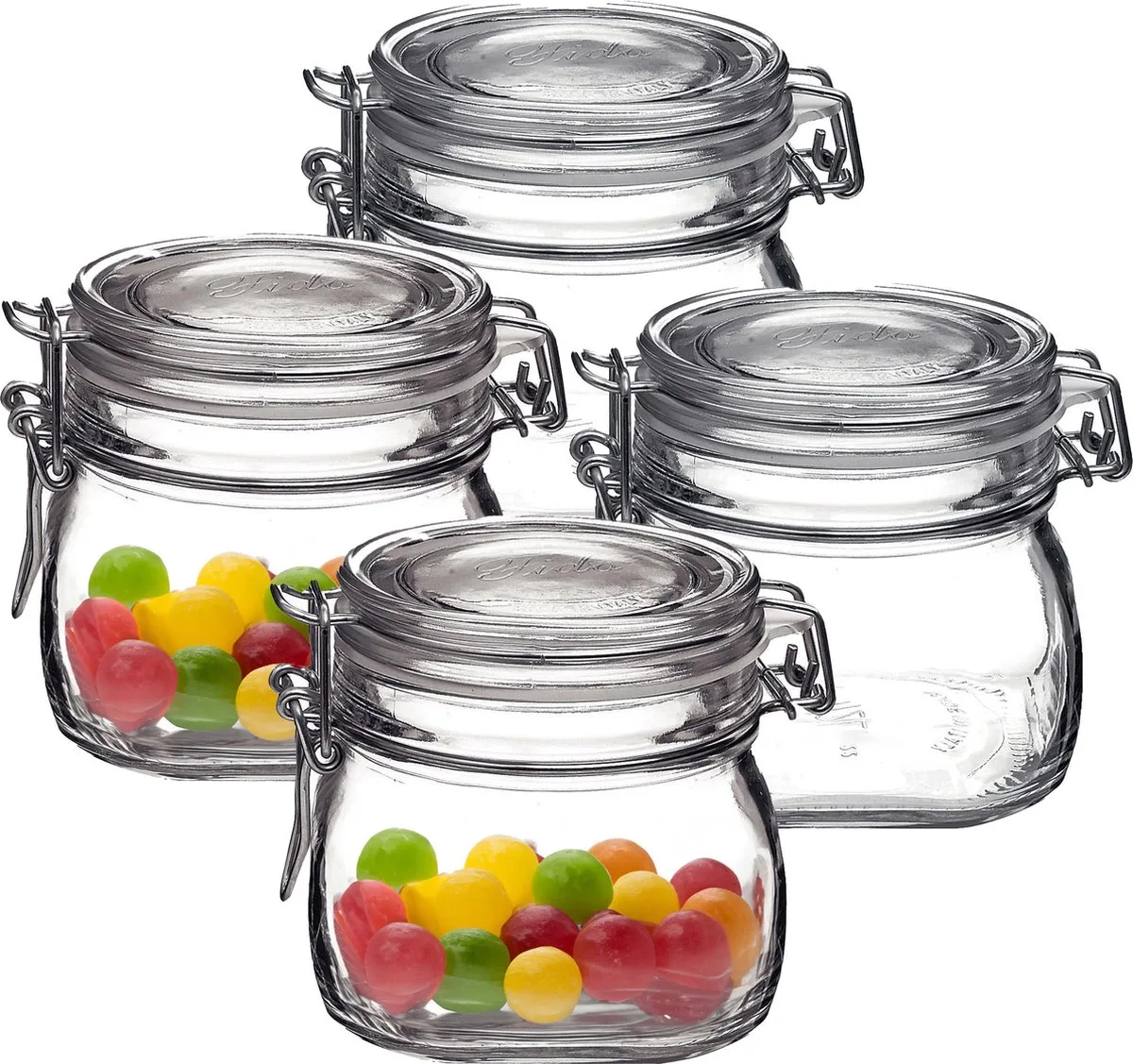 Voorraad/weckpot - 4x - glas - 10 x 10 cm - 500 ml van Bormioli Rocco in Transparant – productfoto