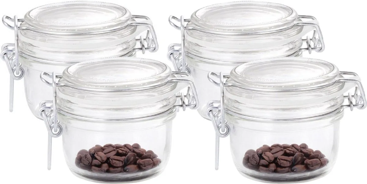 Voorraad/weckpot - 4x - glas - 8 x 7 cm - 125 ml van Bormioli Rocco in Transparant – productfoto