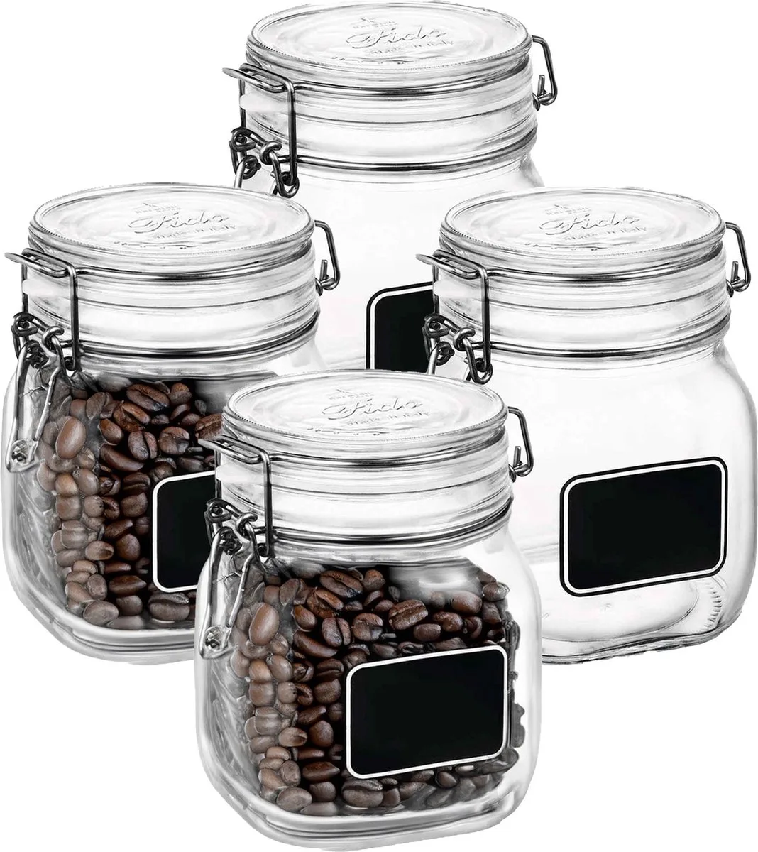 Voorraad/weckpot - 4x - glas - krijtplaatje - 13,6 x 10,6 cm - 750 ml von Bormioli Rocco in Transparent – Produktfoto