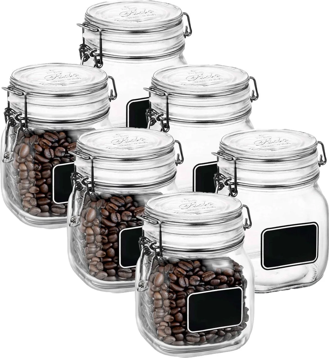 Voorraad/weckpot - 6x - glas - krijtplaatje - 13,6 x 10,6 cm - 750 ml von Bormioli Rocco in Transparent – Produktfoto
