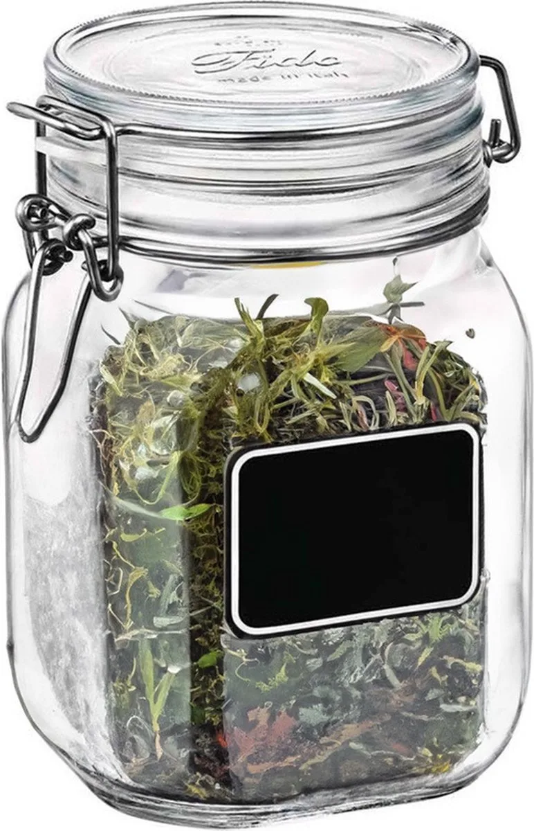 Voorraad/weckpot - glas - krijtplaatje - 16 x 10,6 cm - 1 L de Bormioli Rocco en Transparent – photo produit