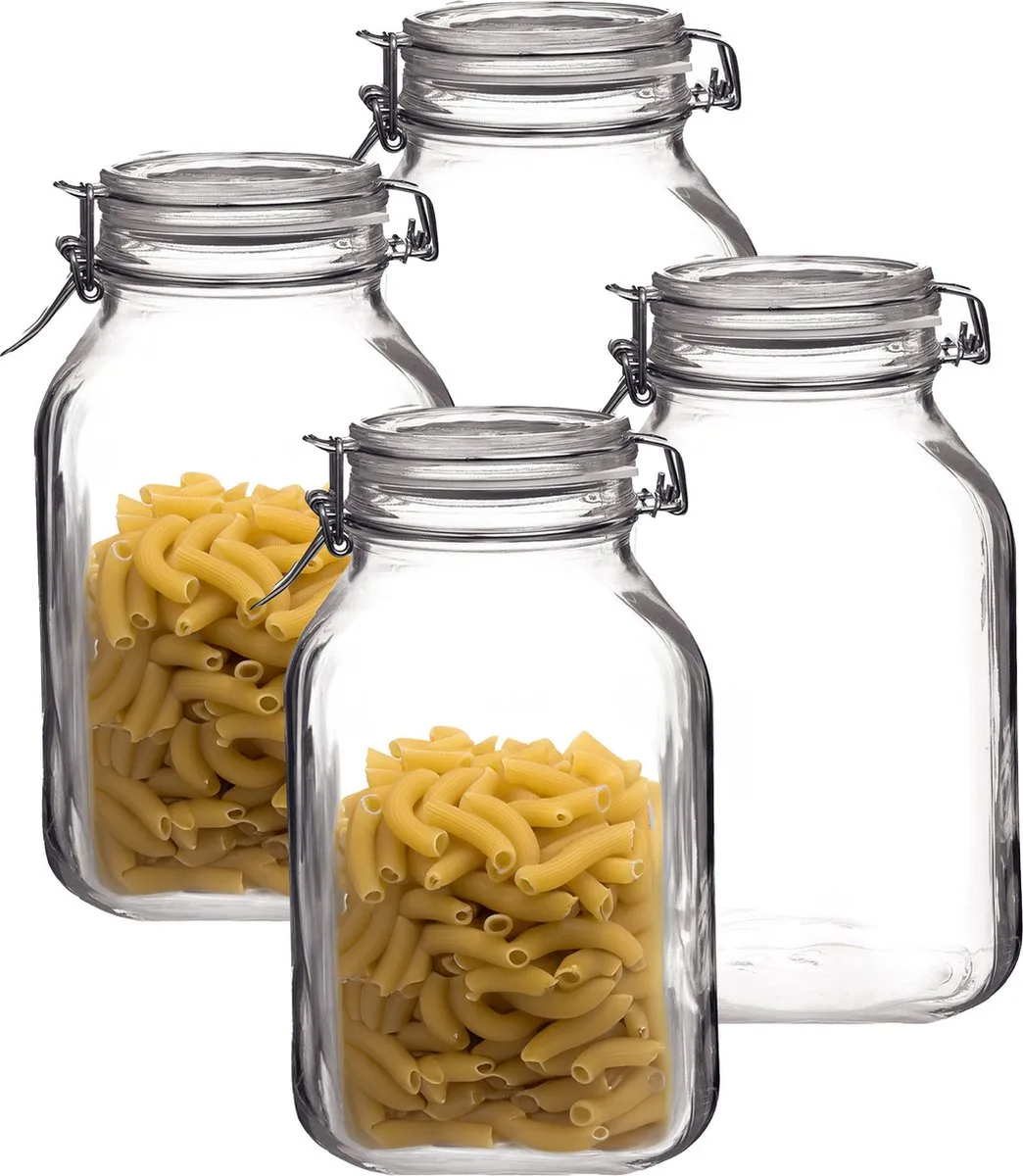 Voorraadpot / weckpot - 4x - glas - 21 x 13 cm - 2 Liter - keuken - voedsel - bewaren de Bormioli Rocco en Transparent – photo produit