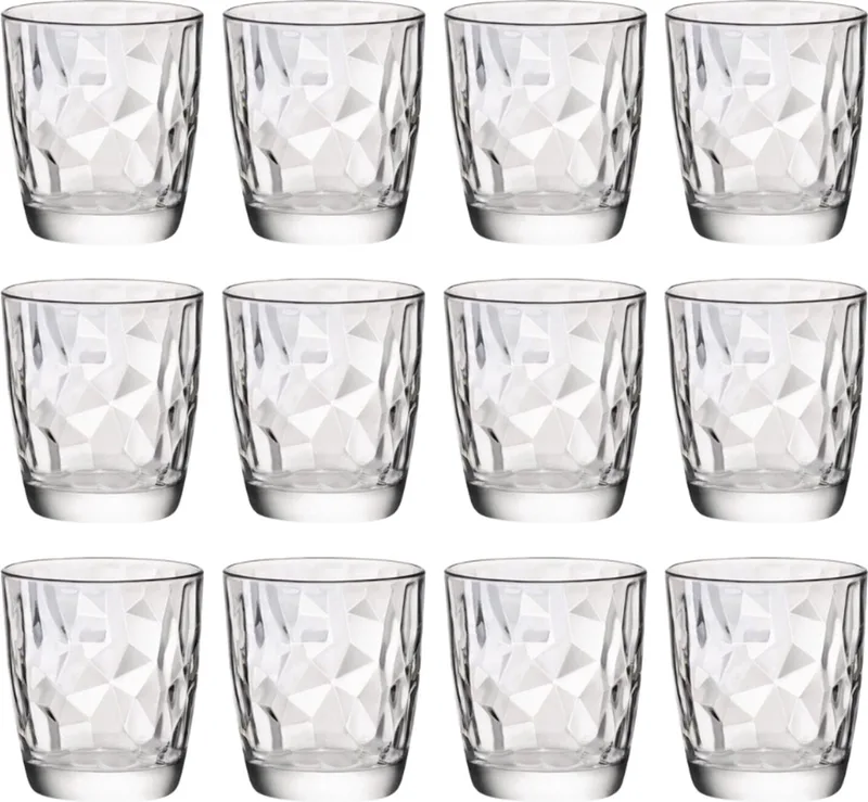 Waterglazen Diamond 300 ml - Set van 12 - Modern Design Gehard Glas - Vaatwasserbestendig - Perfect voor Dagelijks Gebruik by Bormioli Rocco in Transparent – product photo