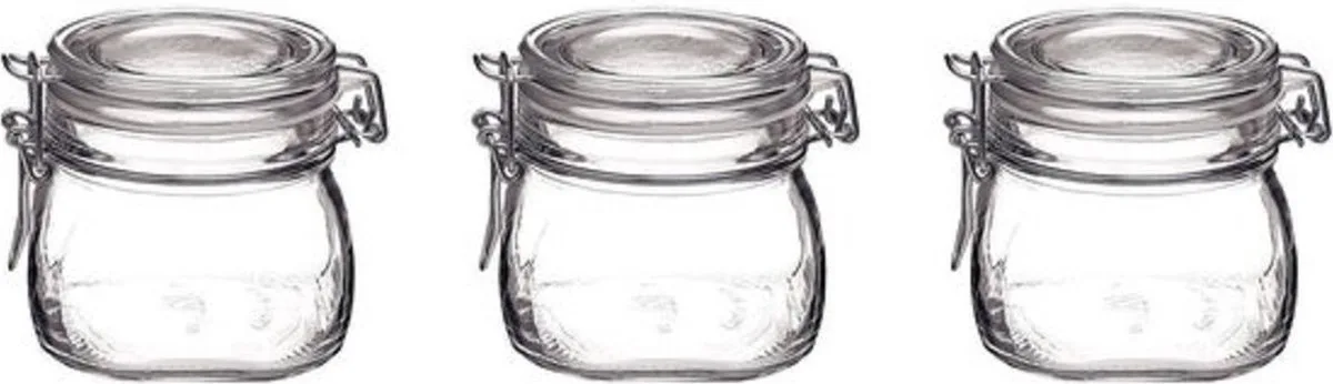 Weckpot - 3x - 500 ml - met rubberen ring - inmaakpot - beugelsluiting de Bormioli Rocco en Transparent – photo produit
