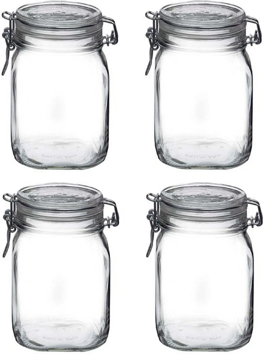 Weckpot/inmaakpot - 14x stuks - 1L - glas - met beugelsluiting - luchtdicht de Bormioli Rocco en Transparent – photo produit