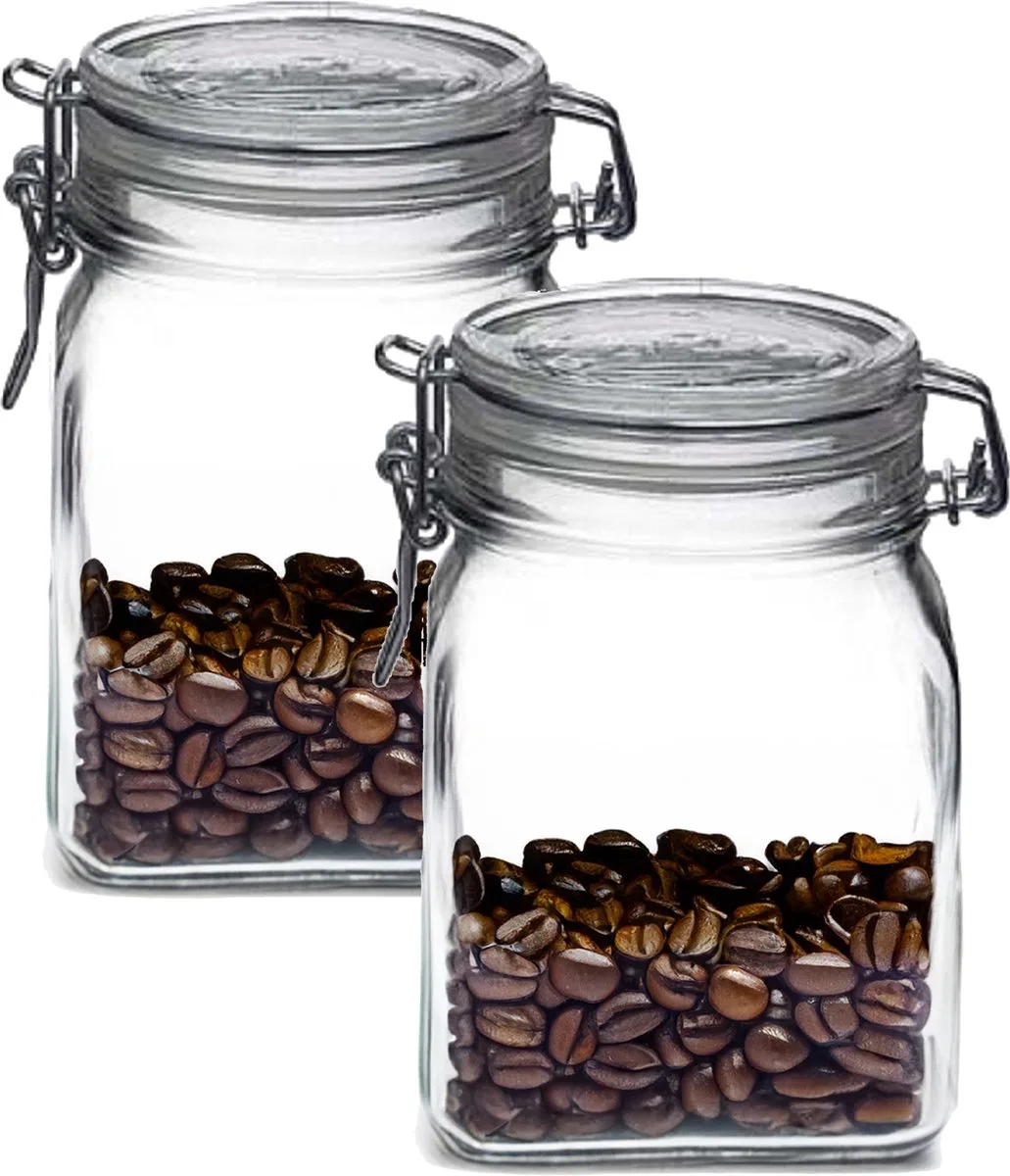 Weckpot/inmaakpot - 2x - 1L - glas - met beugelsluiting - luchtdicht de Bormioli Rocco en Transparent – photo produit