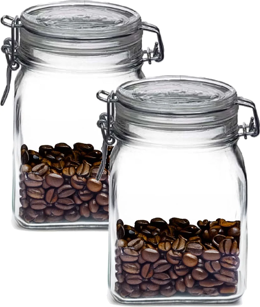 Weckpot/inmaakpot - 2x - 1L - glas - met beugelsluiting - luchtdicht de Bormioli Rocco en Transparent – photo produit
