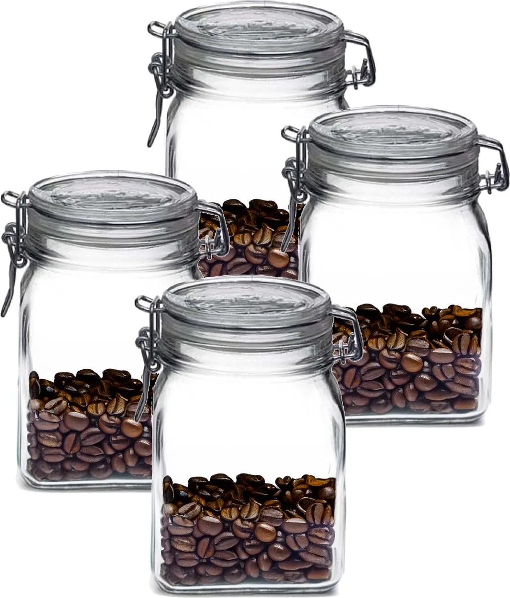 Weckpot/inmaakpot - 4x - 1L - glas - met beugelsluiting - luchtdicht van Bormioli Rocco in Transparant – productfoto