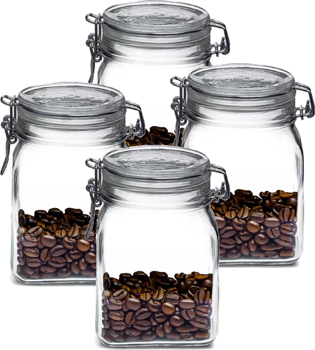 Weckpot/inmaakpot - 4x - 1L - glas - met beugelsluiting - luchtdicht de Bormioli Rocco en Transparent – photo produit