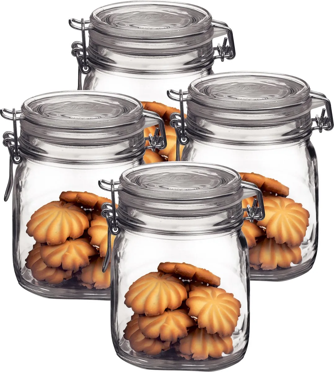 Weckpot/inmaakpot - 4x - 750 ML - glas - met beugelsluiting - luchtdicht - 10 x 13 cm de Bormioli Rocco en Transparent – photo produit