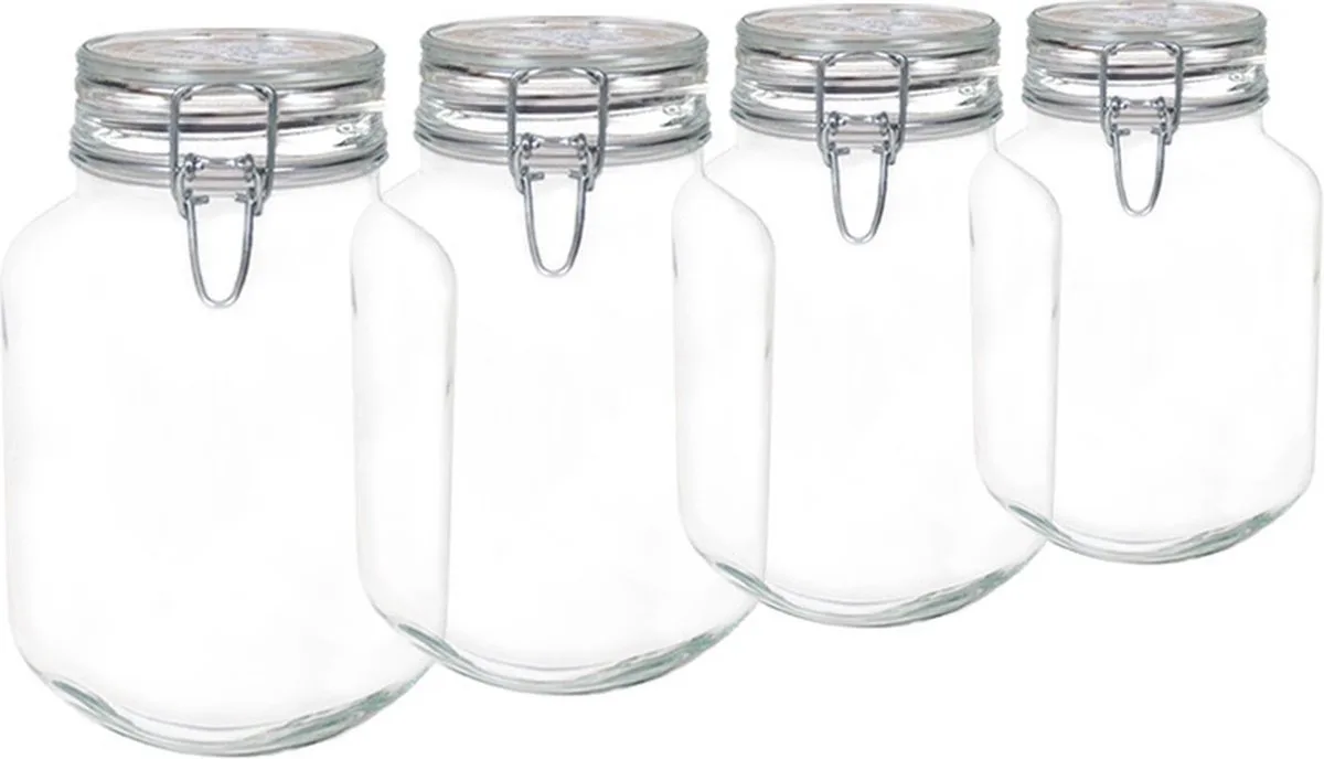 Weckpot/inmaakpot - 8x - 2L - glas - met beugelsluiting - luchtdicht - 12 x 22 cm de Bormioli Rocco en Transparent – photo produit