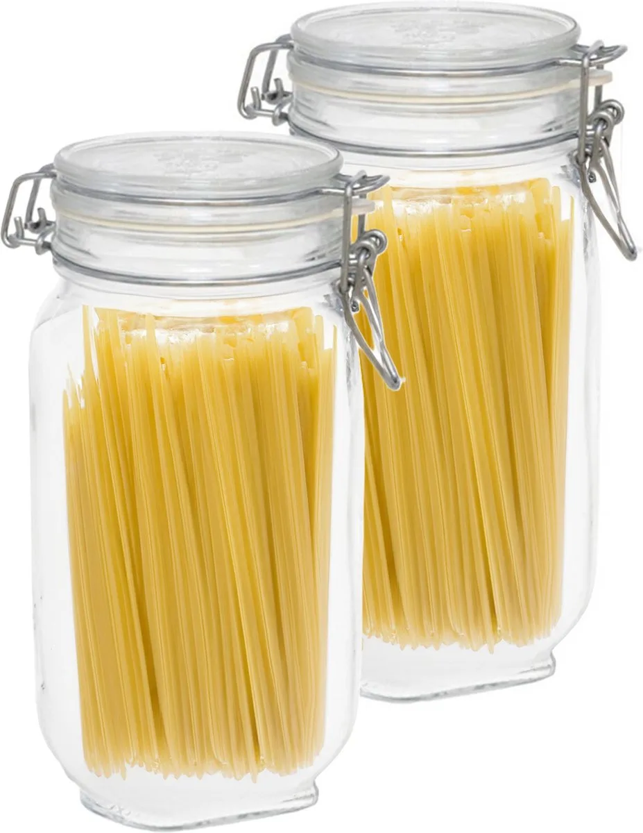 Weckpot/inmaakpot/voorraadpot - 2x - glas - 1,5 liter - met beugelsluiting - voedsel/keuken van Bormioli Rocco in Transparant – productfoto