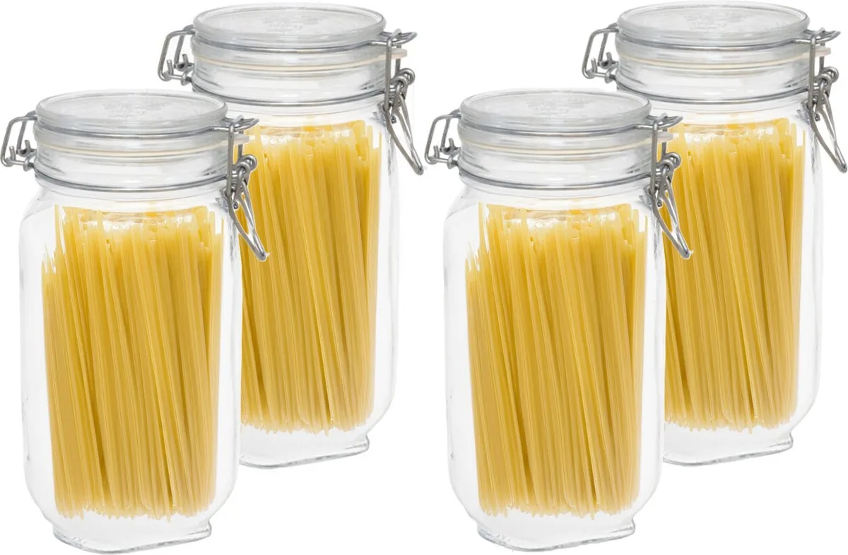 Weckpot/inmaakpot/voorraadpot - 4x - glas - 1,5 liter - met beugelsluiting - voedsel/keuken van Bormioli Rocco in Transparant – productfoto