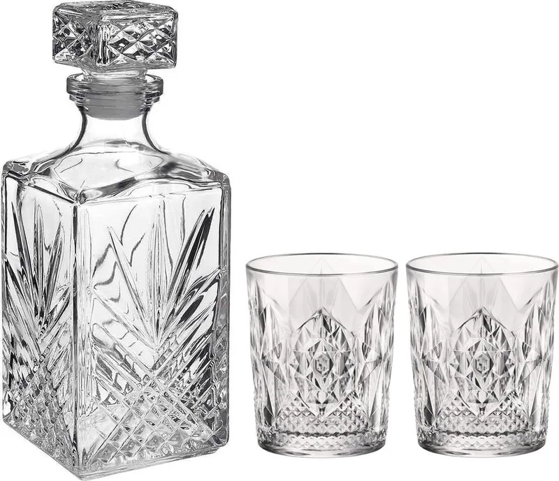 Whisky/likeur drank set karaf met 6x tumbler whiskyglazen 390 ml - giftset/cadeauset by Bormioli Rocco in Transparent – product photo