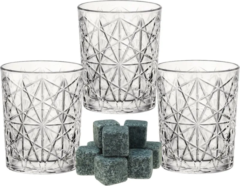 Whiskyglazen - set 6x stuks - 300 ml - incl 9x whisky ijsblokken - cadeau set by Bormioli Rocco in Transparent – product photo