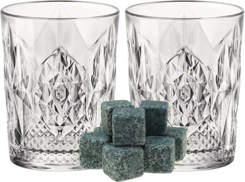 Whiskyglazen - set 6x stuks - 390 ml - incl. 9x whisky ijsblokstenen - cadeau set by Bormioli Rocco in Transparent – product photo
