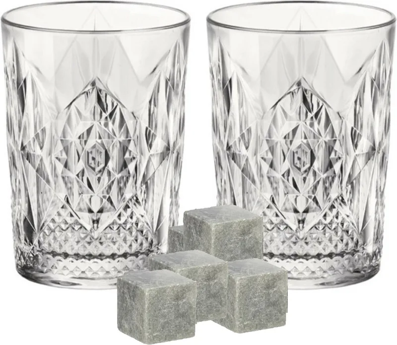 whiskyglazen - set 6x stuks van 390 ml - en 9x whisky ijsblokstenen - Cadeau set by Bormioli Rocco in Transparent – product photo