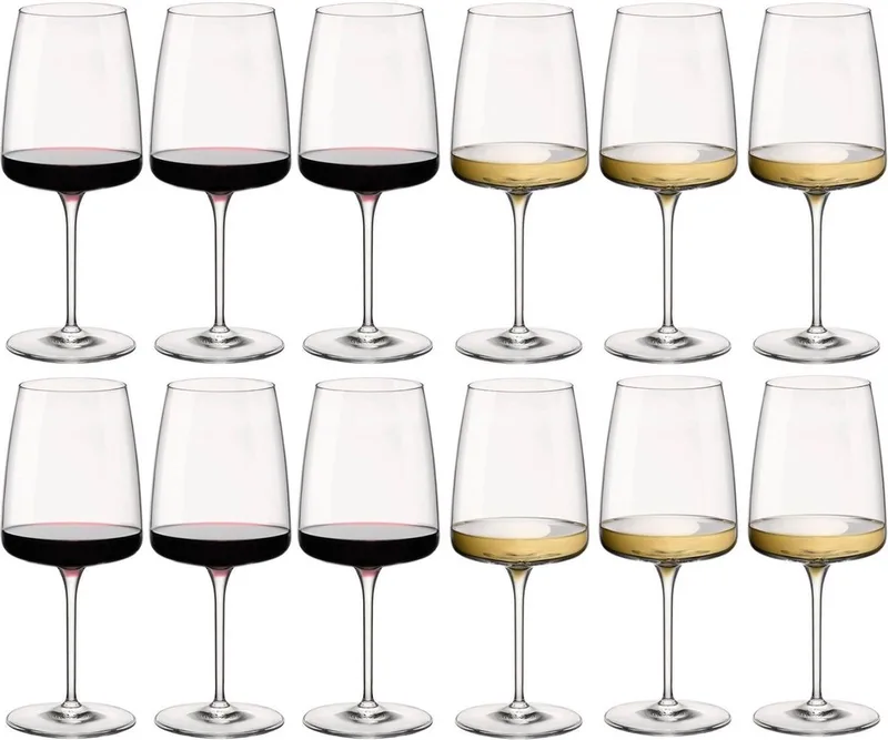 Wijnglazenset Nexo - 12-delige set (6 Rode & 6 Witte wijnglazen) - Glazen voor rode en witte wijn - Vaatwasserbestendig - Hoogwaardig kristalglas - 540 ml & 380 ml - Glaswerk - Wijnglazen Set by Bormioli Rocco in Transparent – product photo