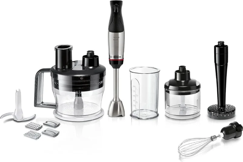 MSM6M673 ErgoMaster Serie 6 - Staafmixer set - 1000W - Inclusief maatbeker, garde, hakmolen, pureestamper & foodprocessor (met 4 mesjes) by Bosch in Rvs – product photo