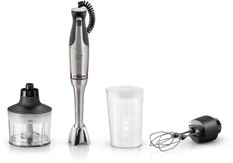 MSM8M934 ErgoMaster Serie 8 - Staafmixer 1500W – Inclusief maatbeker, hakmolen & garde by Bosch in Rvs – product photo