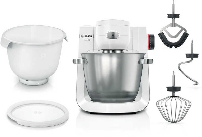 MUMS6EW18 - Serie 6 Keukenmachine 1600 W Wit, RVS MUMS6EW18 von Bosch in Kunststof met RVS – Produktfoto