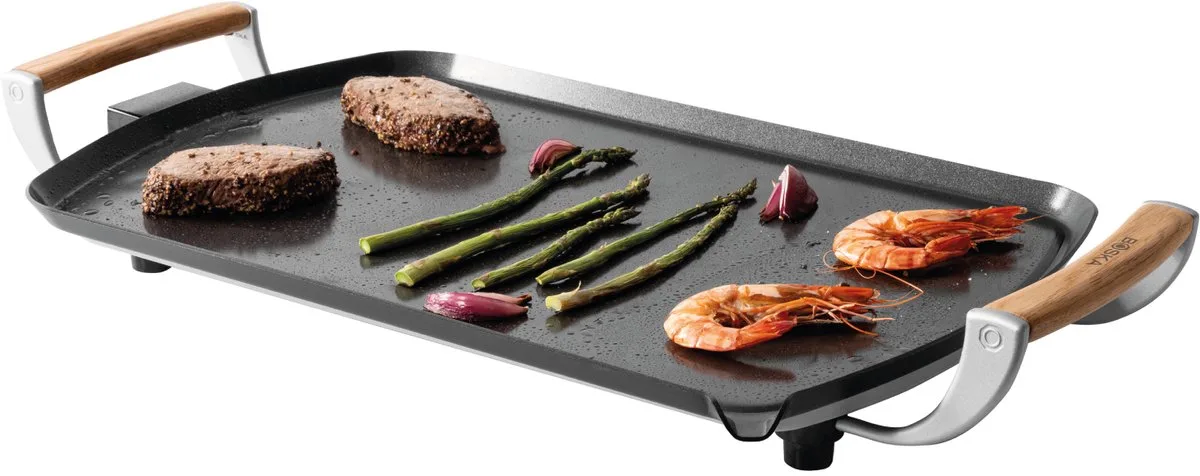 Elektrische Grillplaat Pro â€“ Teppanyaki bakplaat - Plancha - 35x56 cm - Non-stick - Eiken Handgrepen de Boska en Noir – photo produit