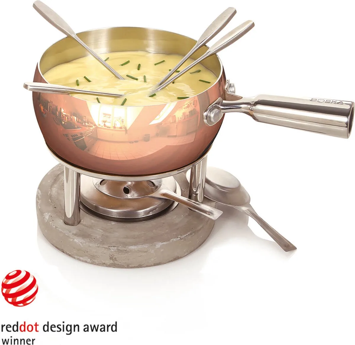 Fondueset Koper - Kaas fondue - voor 1300 gram Kaas - 1,7 L van Boska in Koperkleurig – productfoto
