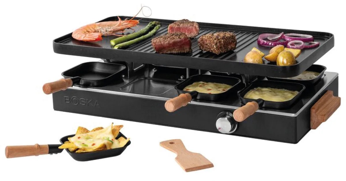 Gourmet - Gourmetstel voor 8 Personen - Met omkeerbare grillplaat - Beukenhout en Staal van Boska in Party – productfoto