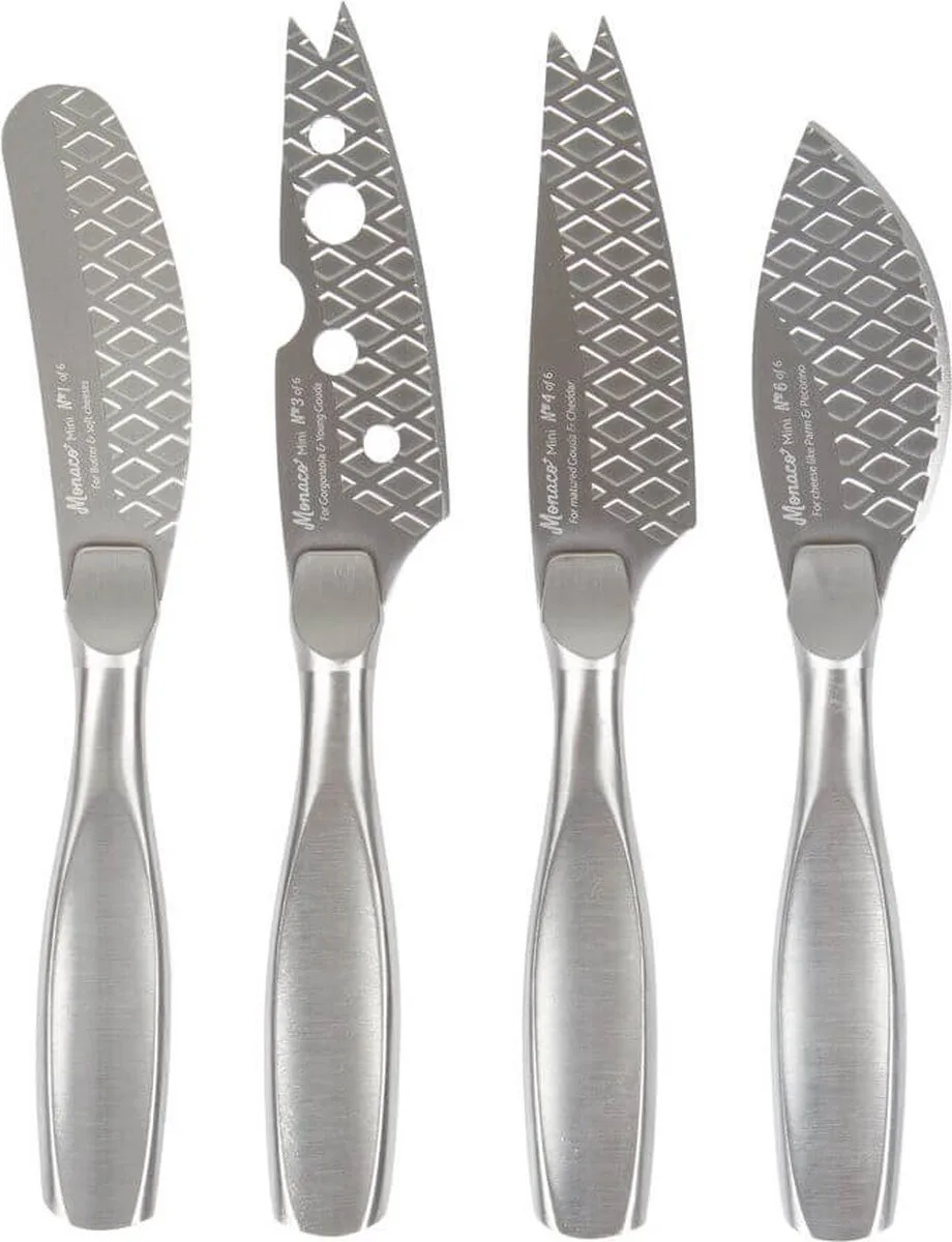 Kaasmessenset Mini Monaco+ - Kaasmesjes - Set van 4 - Kaasmessen set - RVS van Boska in Zilver – Mini Monaco+ – productfoto