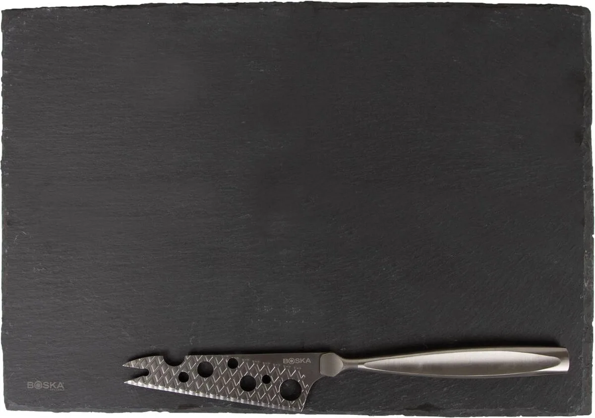 Kaasset Leisteen L - Kaasplank met Mesje - Leisteen - Zwart/Zilver - 33 cm de Boska en Noir, Argent – photo produit