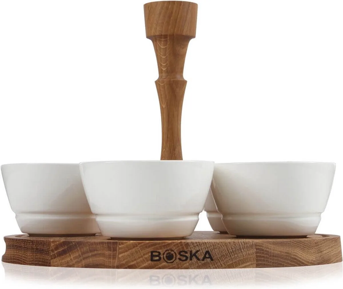 Party Serving Tray - Serveerplank van Europees Eikenhout - 5 Porseleinenbakjes - Bruin van Boska in Bruin, Wit – productfoto