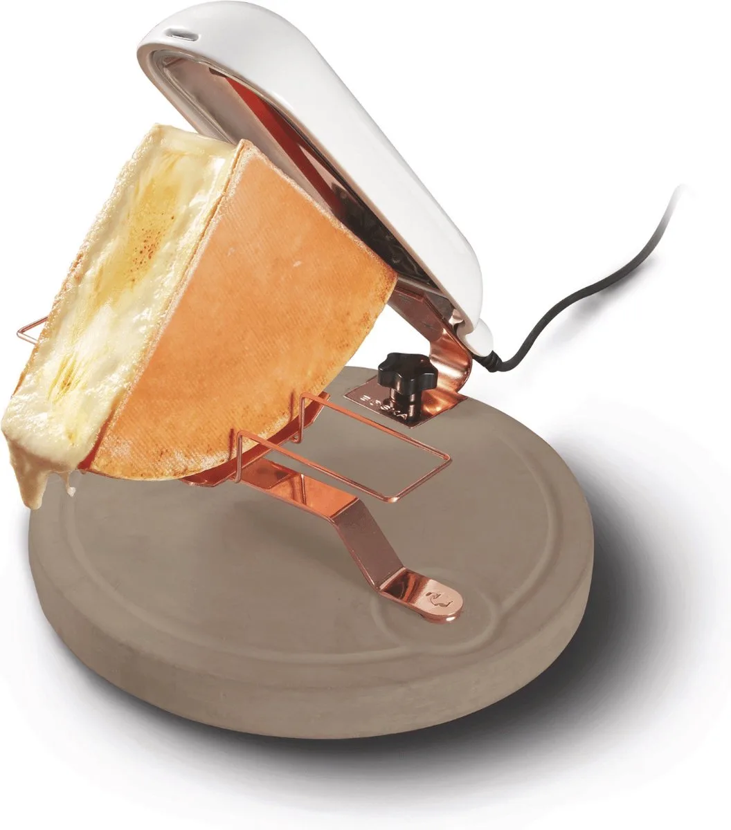 Raclette Quattro Beton - Kaasraclette - Wit Keramiek - 220V van Boska in Grijs, Wit, Koperkleurig – productfoto