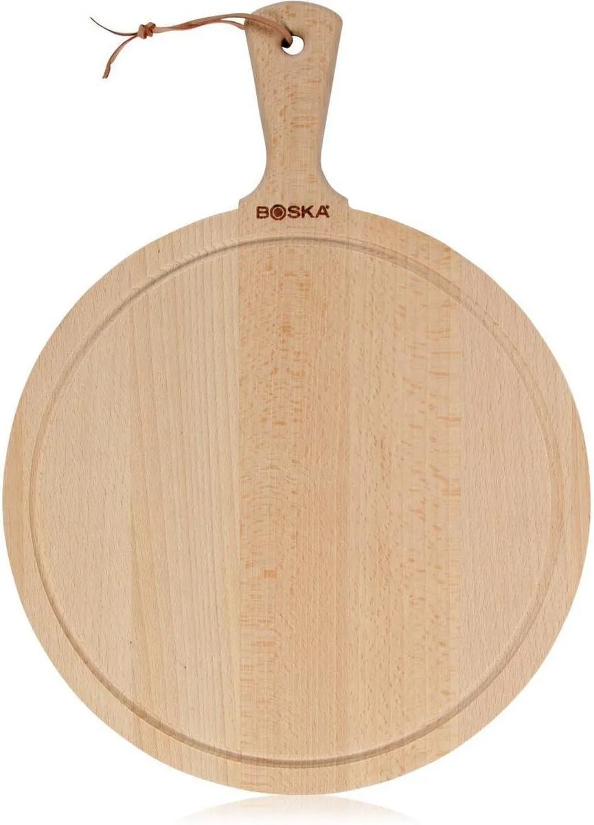 Serveerplank Rond Amigo L - Borrelplank met Handgreep - Rustiek Beukenhout - Ø 33 cm de Boska en Marron – photo produit