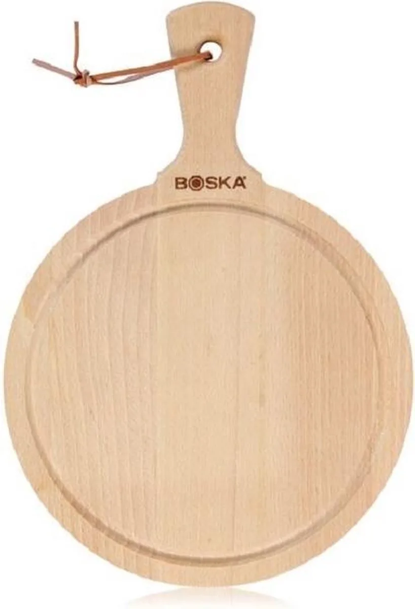 Serveerplank Rond Amigo M - Borrelplank met Handgreep - Rustiek Beukenhout - Ø 23,4 cm van Boska in Bruin – productfoto