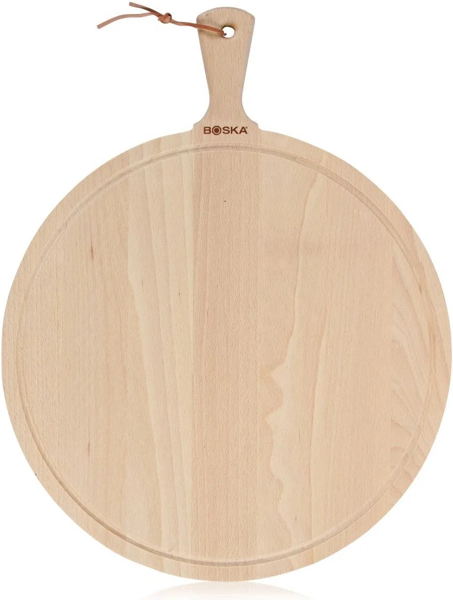 Serveerplank Rond Amigo XL - Borrelplank met Handgreep - Rustiek Beukenhout - âŒ€ 42 cm by Boska in Brown – product photo