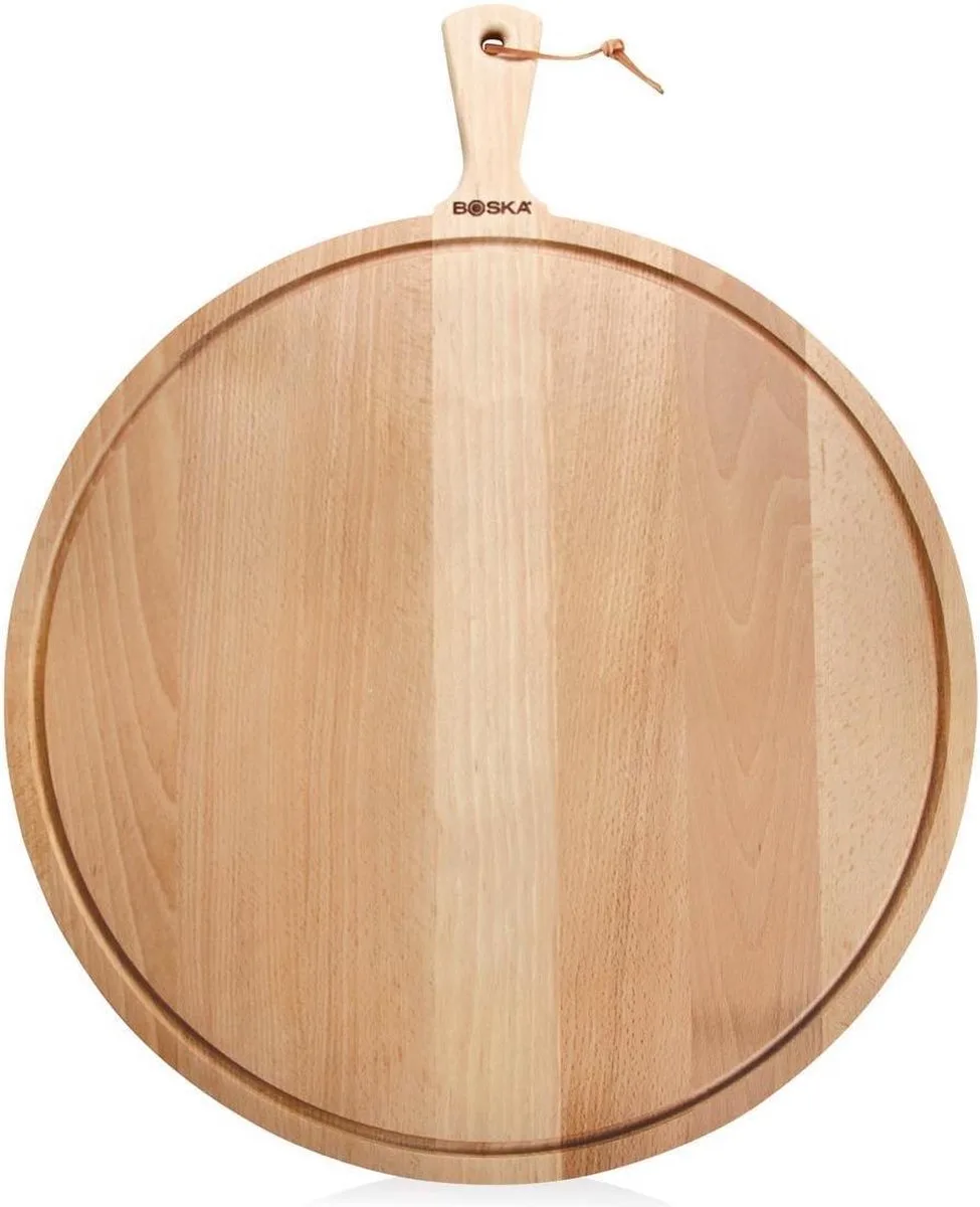 Serveerplank Rond Amigo XXL - Borrelplank met Handgreep - Rustiek Beukenhout - Ø 50 cm fra Boska i Brun – produktbillede