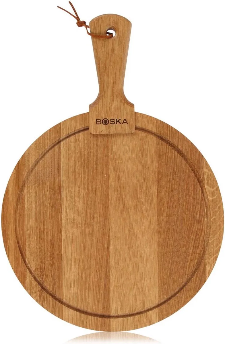 Serveerplank Rond Friends M - Borrelplank met opvanggeul - Eikenhouten Tapasplank / kaasplank - 30 cm by Boska in Brown – product photo