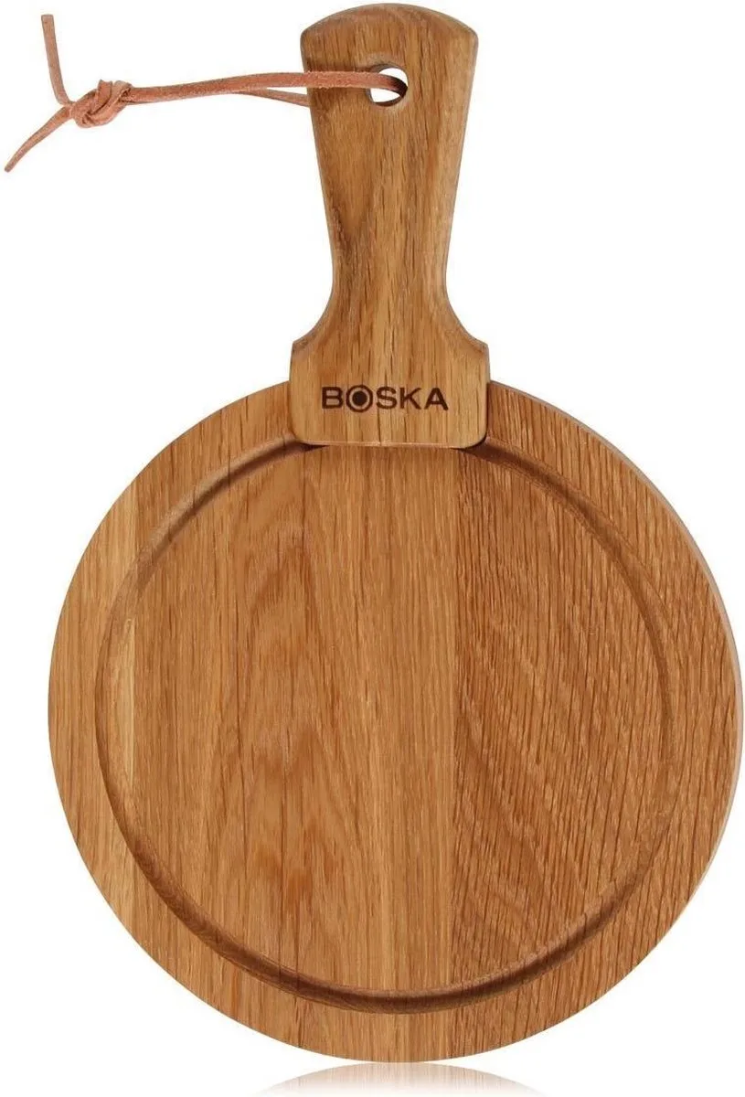 Serveerplank Rond Friends S - Borrelplank met opvanggeul - Eikenhouten Tapasplank / kaasplank - 17 cm von Boska in Braun – Produktfoto