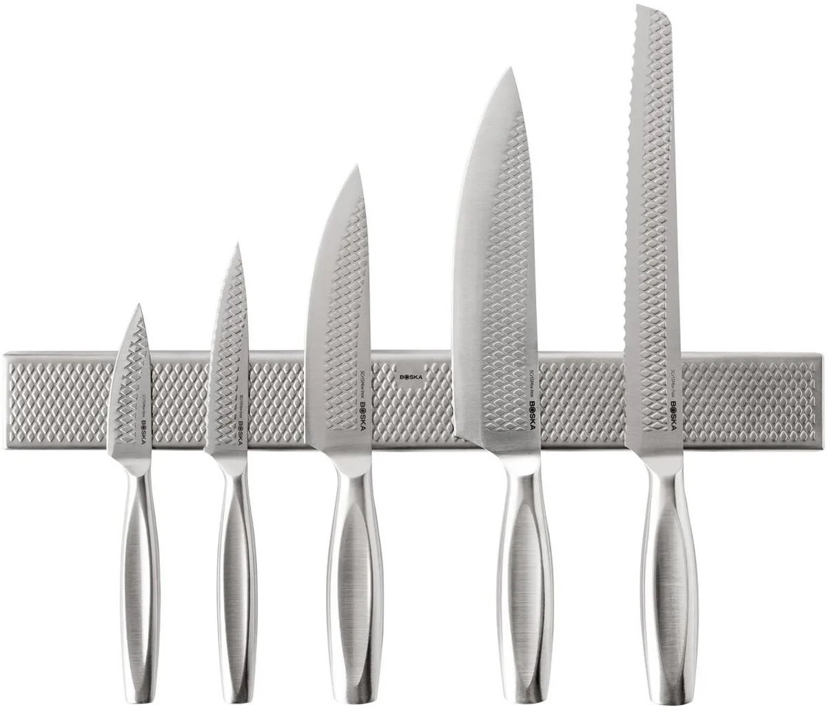 Ultimate Kitchen Knife Set Monaco+ - 5 Keukenmessen - Inclusief Magneetstrip - Giftset de Boska en Argent – photo produit