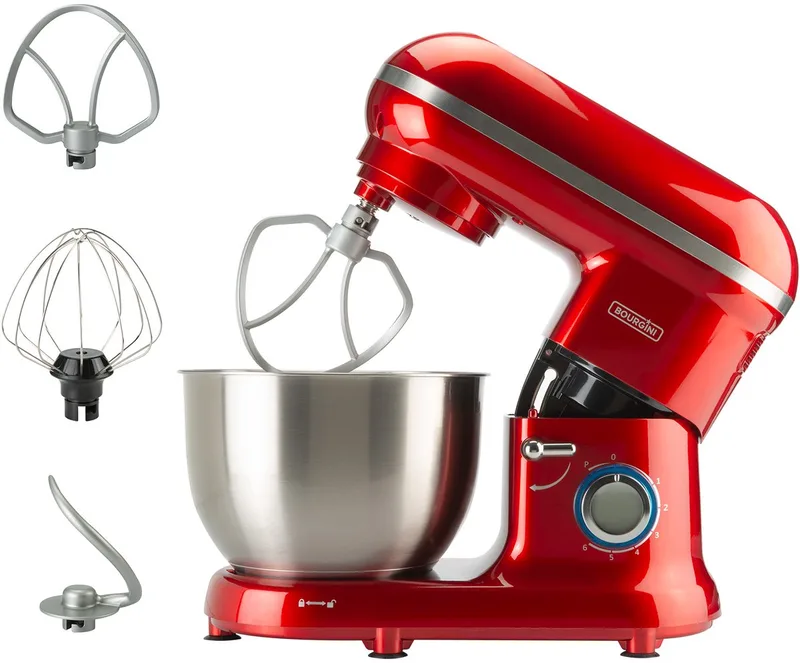 Classic Kitchen Chef Keukenmachine - 4.5L Mengkom - Keukenmixer - Keukenrobot - 1300W van Bourgini in Rood – productfoto