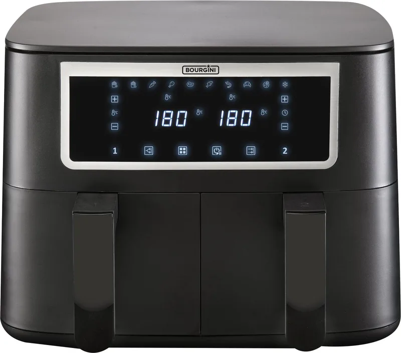 Duo Heteluchtfriteuse 2 x 4.0L - PFAS vrij - Airfryer XXL - 2 laden met synchronisatie functie - Touchscreen - 8L - 2600W fra Bourgini i Sort – produktbillede