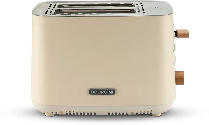 Harmony Broodrooster - Echte Beukenhouten elementen - Toaster- Extra hoge broodlift en 2 brede brood sleuven - 7 warmteniveaus från Bourgini i Beige – produktbild