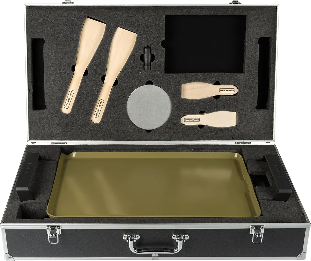 Plaat van Aad - Deluxe Grillplaat - 46x30cm - PFAS vrij Keramisch - met Opbergkist - extra dikke plaat - extra lang snoer de Bourgini en Noir – photo produit