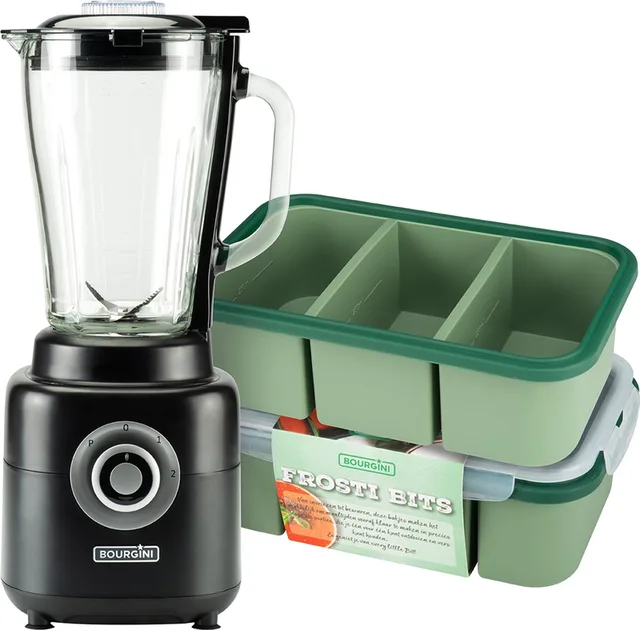 Power Blender en Frosti Bits – Smoothie Prep set – 2 Siliconen Meal Prep Bakjes en Power Blender 1.75L – Blender to go - 1000 Watt