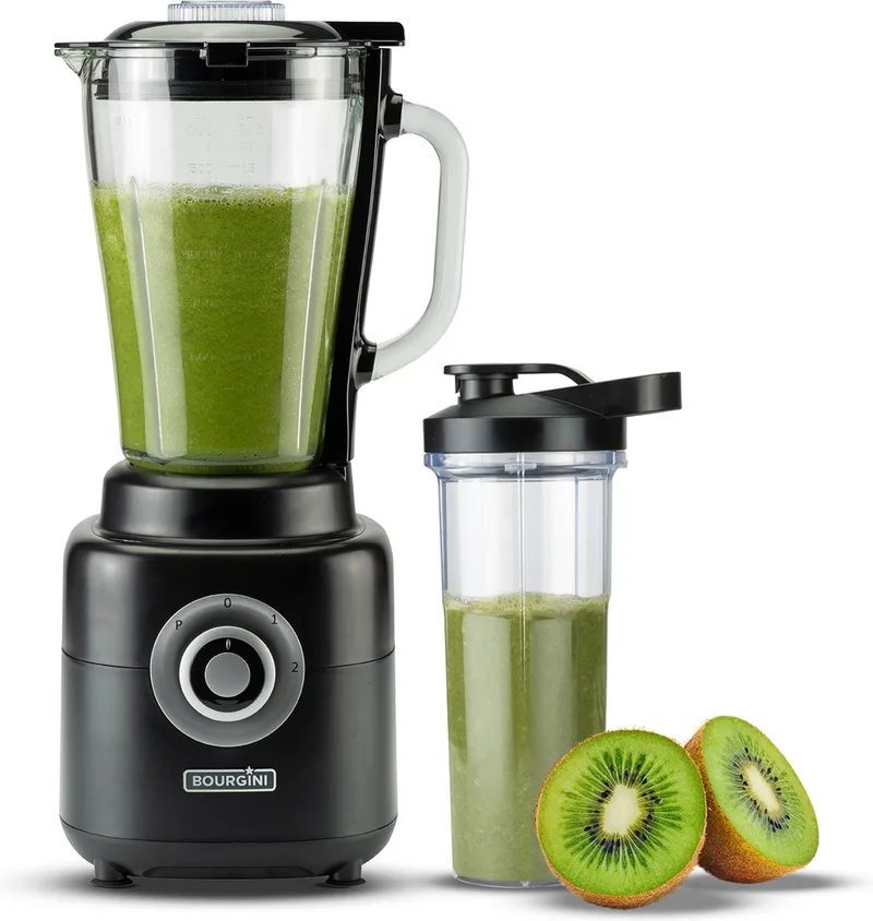 PowerBlender - 1.75L - Blender to go met 700ml beker - Blender smoothie en ijscrusher - 1000 Watt by Bourgini in Black – product photo