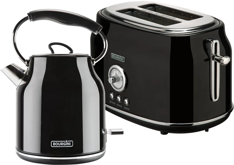 Retro waterkoker broodrooster set by Bourgini in Black – product photo