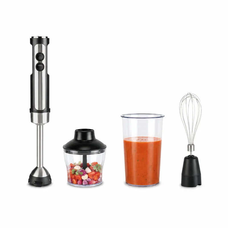 Staafmixer - 4-delige Krachtige Staafmixer set -20 snelheden - Garde - Hakmolen 600ml - Maatbeker 800ml - 1500W by Bourgini in Rvs – product photo