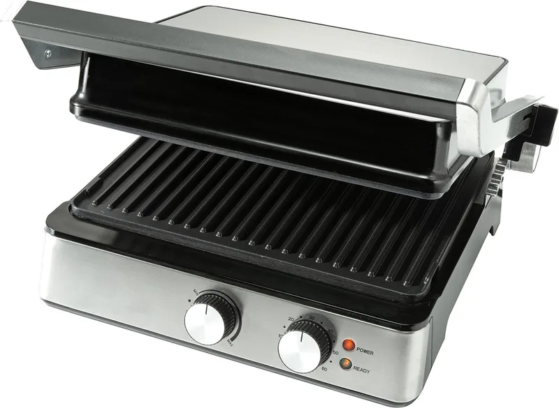 Tosti apparaat - Contactgrill - Grill apparaat gebruik als Panini grill en Tosti ijzer - PFAS-vrije keramische coating - contact grill by Bourgini in Rvs – product photo